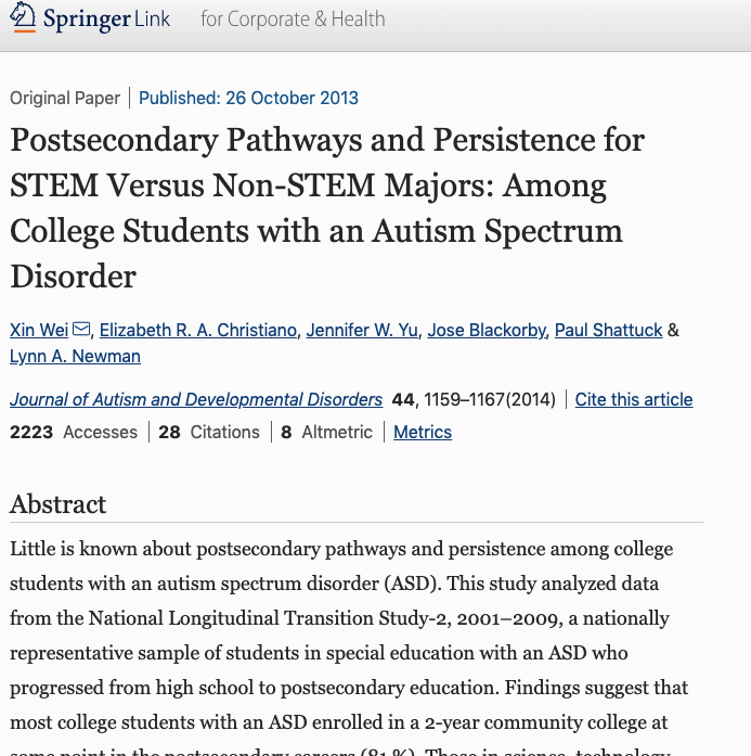 Postsecondary Pathways and Persistence Among College Students with an Autism Spectrum Disorder