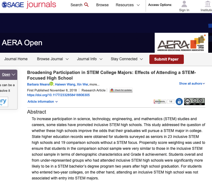 Broadening Participation in STEM College Majors: Effects of Attending a STEM-Focused High School