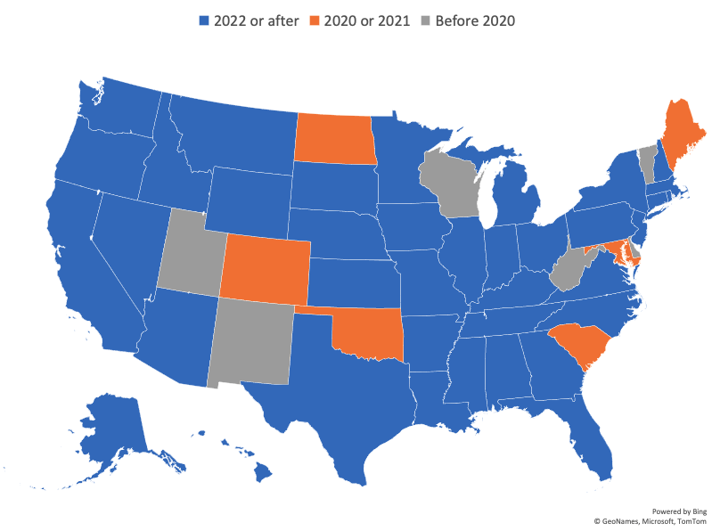 Figure 1. Year states last made changes to graduation requirements