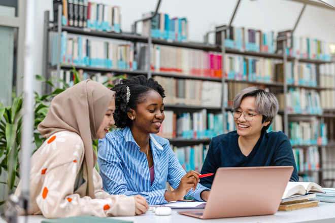 College students working together